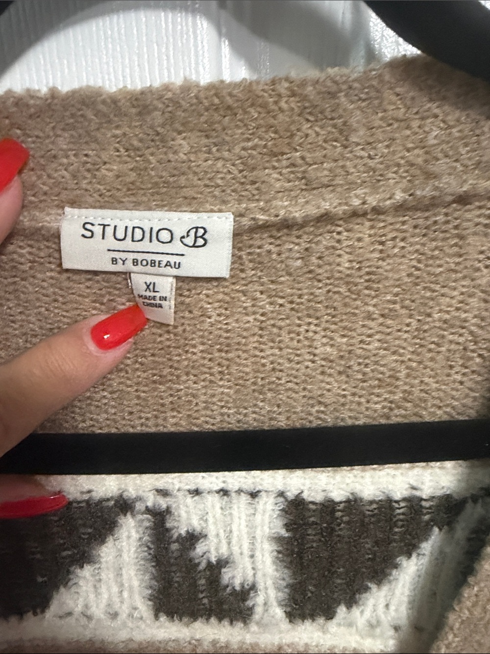 Neutral Geo-Print Button-Front Cardigan - Tan & Cream - Picture 2 of 2
